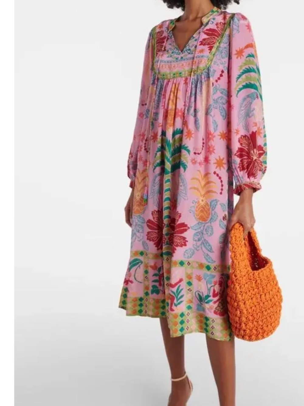 FARM Rio Pink Tropical Floral Print Smock Dress